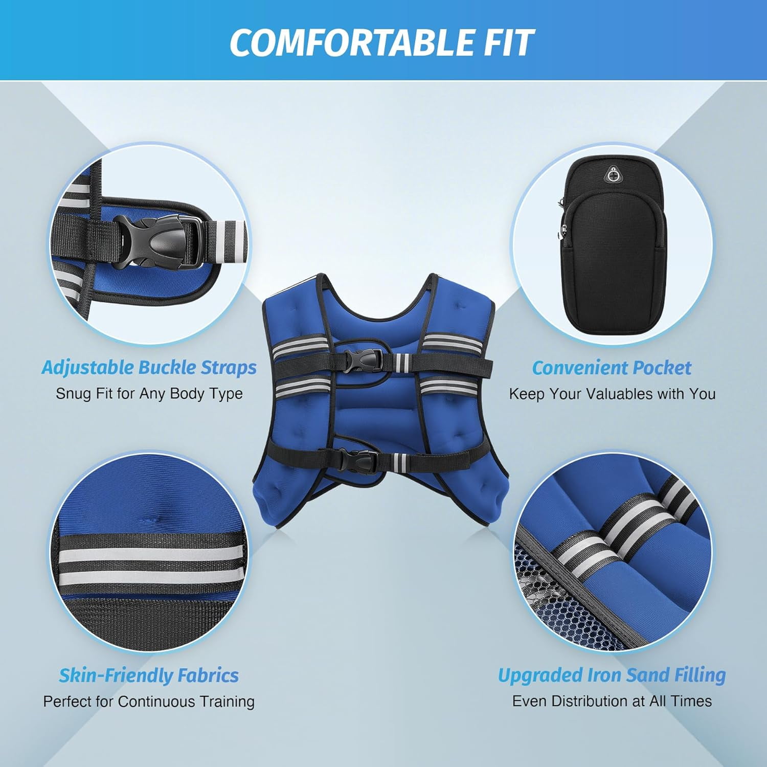 Weighted Vest, 6lb/8lb/12lb/16lb/20lb/25lb/30lb Weight Vest with Reflective Stripe for Workout, Strength Training, Running, Fitness, Muscle Building, Weight Loss, Weightlifting