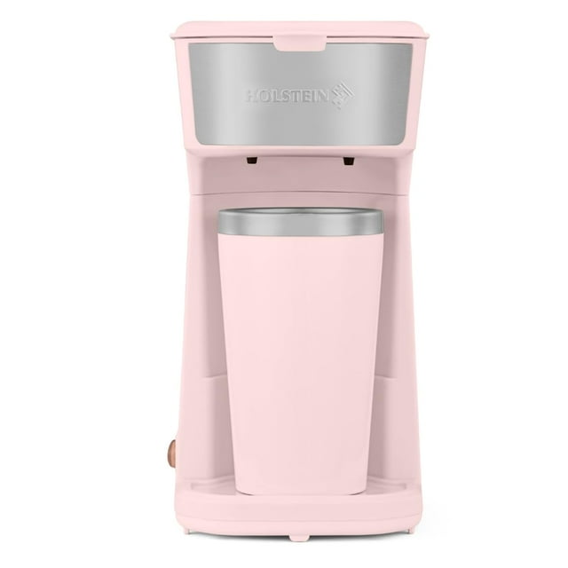 Holstein Housewares Cafetera de una sola porción, cafetera personal de 14 oz con filtro reutilizable, operación con un solo toque y apagado automático, rosa