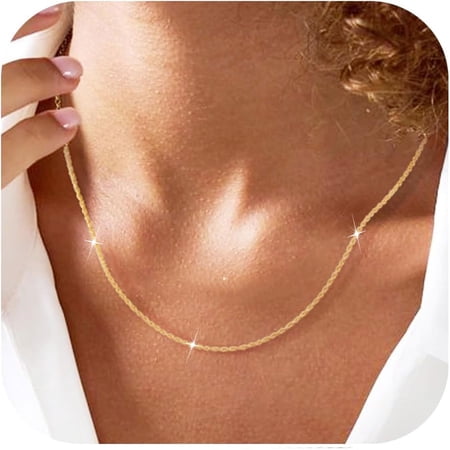 DORANA 18K Gold Plated Chains for Women 1.5mm/2mm Non Tarnish Twist Rope Necklace Birthday Mothers Day Graduation Jewelry Gifts Teen Mom Her Adult Lady Girlfriend Wife Age Ideas 16/18/20/22/24 Inch