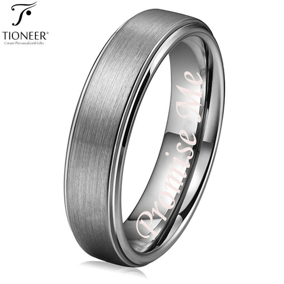 Tioneer Tungsten Carbide Brushed Pipe Cut Polished Edges Wedding Band Ring w/Free Promise Me Engraved 6MM