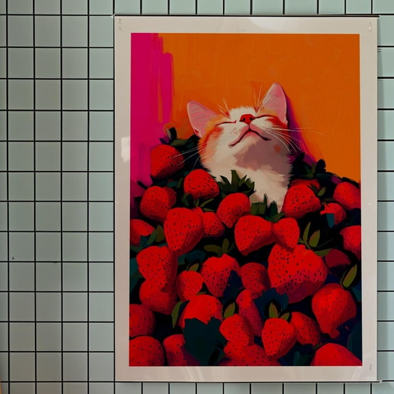 Kna Prints - Cat Poster, Kitchen Wall Decor, Preppy Animal Print, Home Wall Decor, Kitsch Aesthetic Art, Orange Kitty Poster, Gift For Cat Lovers Unframed Poster, UNFRAMED-8x12