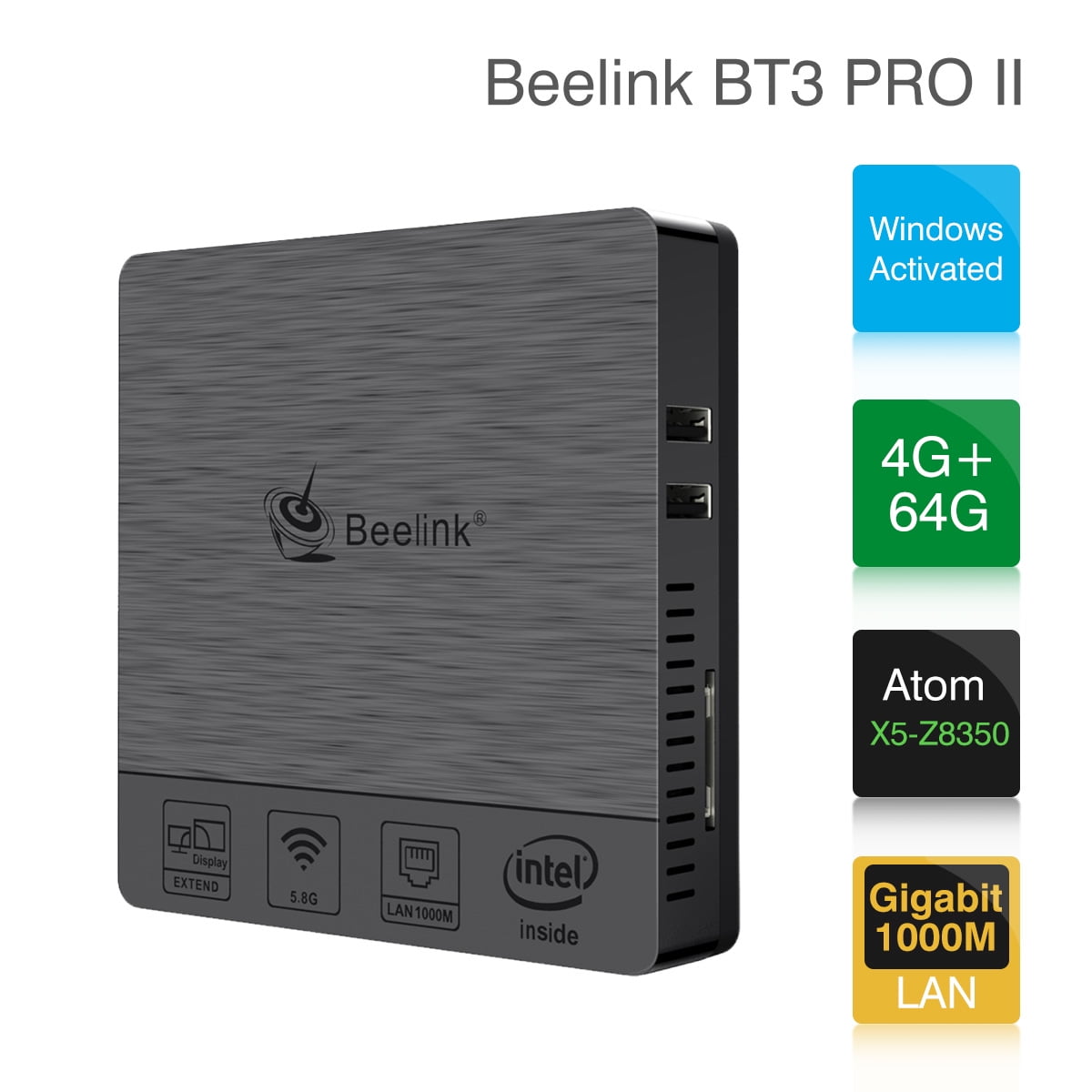 Beelink BT3 Pro Atom X5-Z8350 1.44 G 4 Go RAM 64 Go MINI PC W Adaptateur Mount 