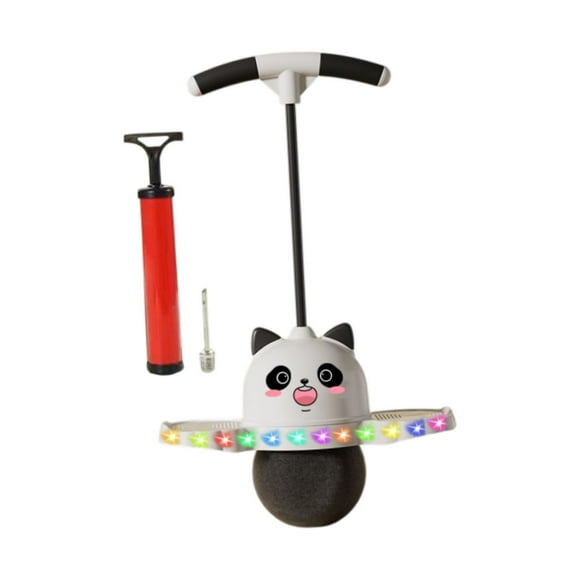 Colaxi Panda Shape Pogo Ball with Handle Bouncing Ball with Light Strong Grip Funny Exercise Pogo Stick for Exercise Balance Ability White