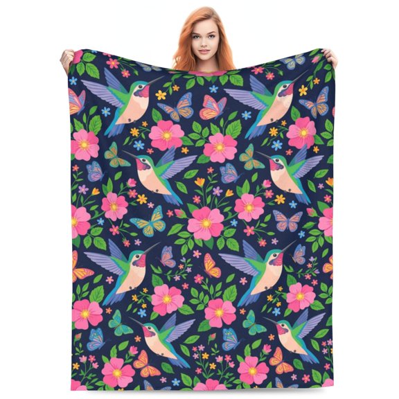 Hummingbird Gifts for Women, Floral Throw Blanket, Bird Lover Gift for Mom, Soft Cozy Blanket Decor for Bedroom and Living Room 50x40