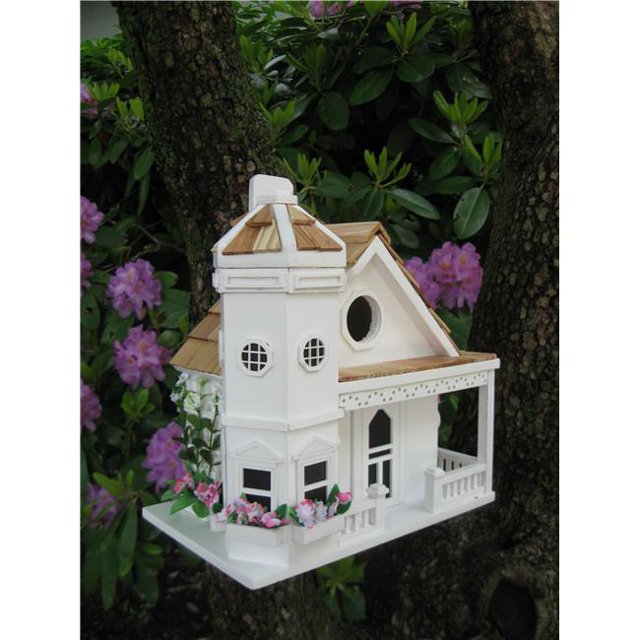Home Bazaar HB-9095WS Fledgling Series Flower Pot Cottage Birdhouse - White