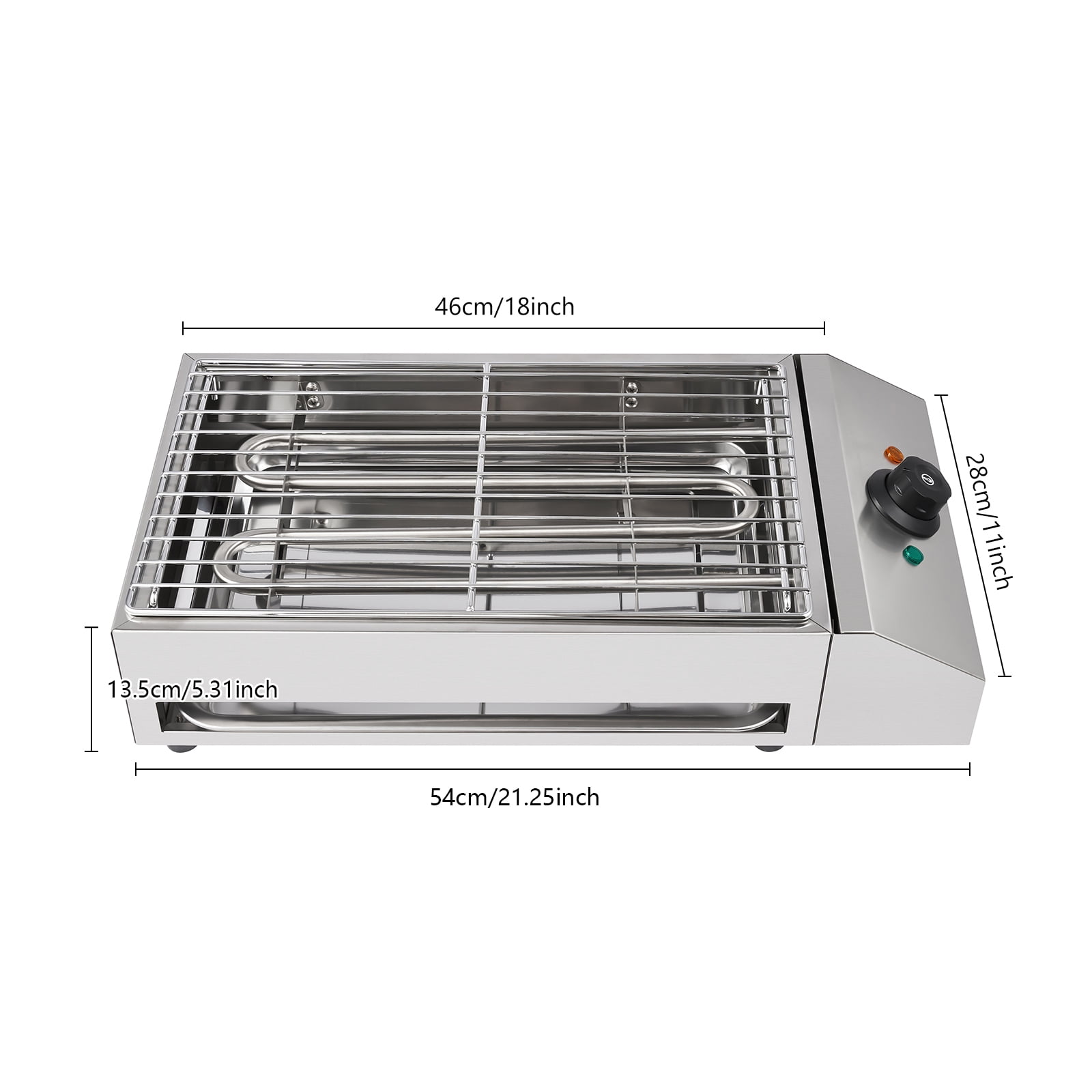 1800W 42*25cm Silver Electric Barbecue Grill Stainless Steel Electric Barbecue Stove with Adjustable Temperature