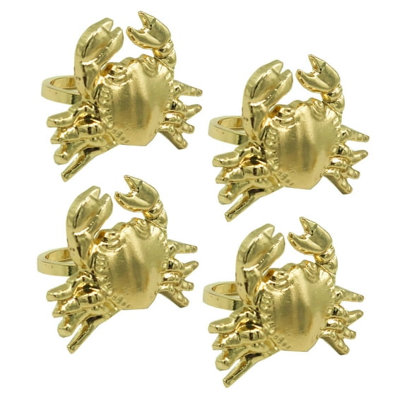 Fennco Styles Coastal Crab Metal Napkin Rings, Set of 4 - Gold Napkin Holders for Home Décor, Dining Table, Banquets, Family Gathering and Special Occasions