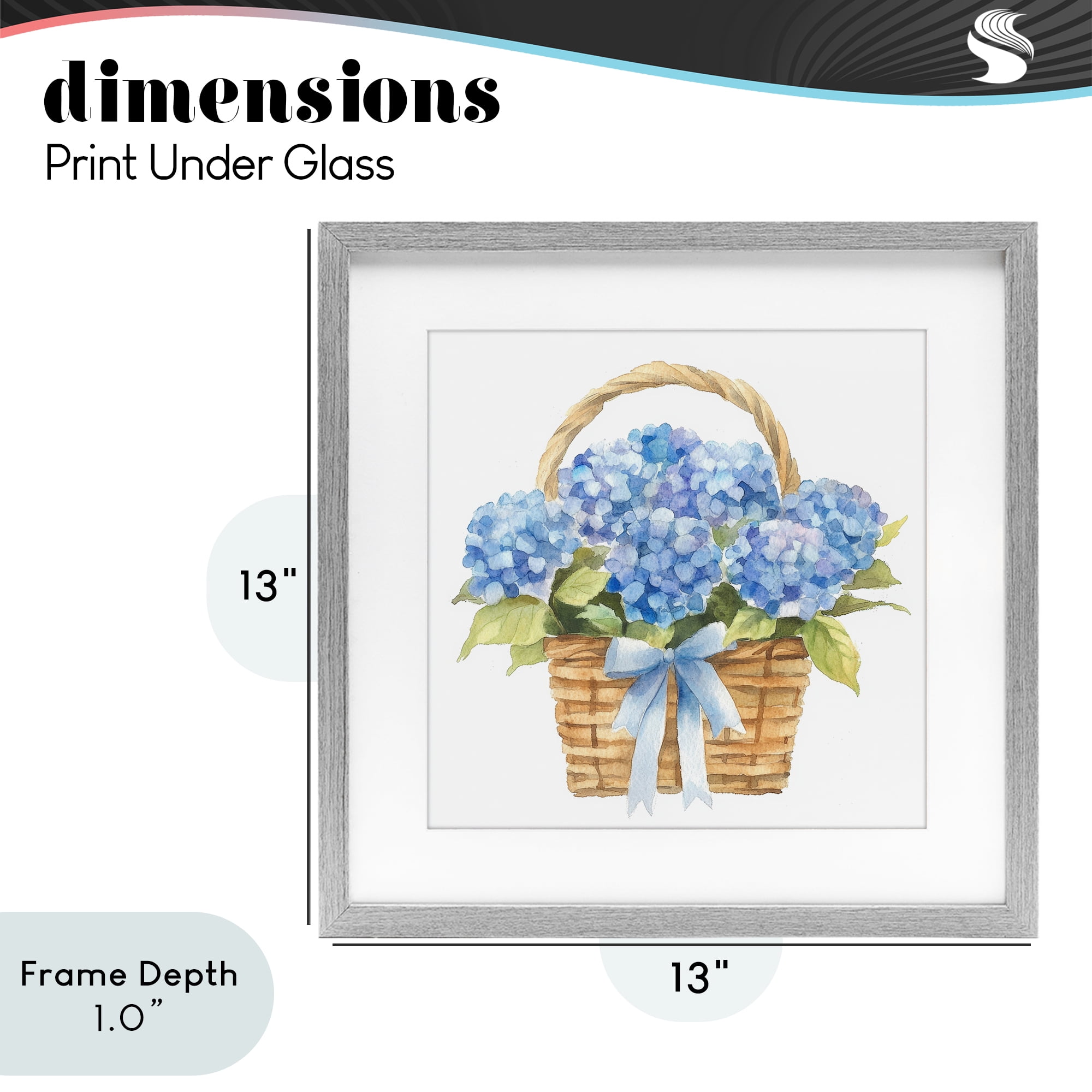 Stupell Industries Pretty Blue Hydrangea Picnic Basket Gray Framed Print Under Glass, design by Petal Prints Design