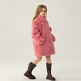 thumbnail image 6 of Fesfesfes Kids Winter Jacket for Girls Medium Long Padded Thick Warm Outerwear Childrens Solid Color Plush Coat Button Down Coat Fuzzy Shacket Winter Warm Outwear(Pink,5-6 Years), 6 of 8