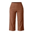 thumbnail image 4 of MLQIDK Crop Capri Pants for Women Crop Capri Pants Knee Length High Waisted Trendy Summer Knee Length Capris Dressy Casual Crop Capris with Pockets Brown XL, 4 of 5