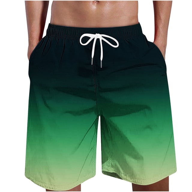 Bowake Men's Summer Beach Shorts Casual Gradient Lightweight Drawstring Elastic Waist Plus Size Shorts with Pockets