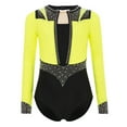 thumbnail image 2 of iixpin Kids Girls Rhinestones Gymnastics Leotard Long Sleeve Figure Skating Bodysuit Lyrical Dancewear Fluorescent Yellow 10, 2 of 7