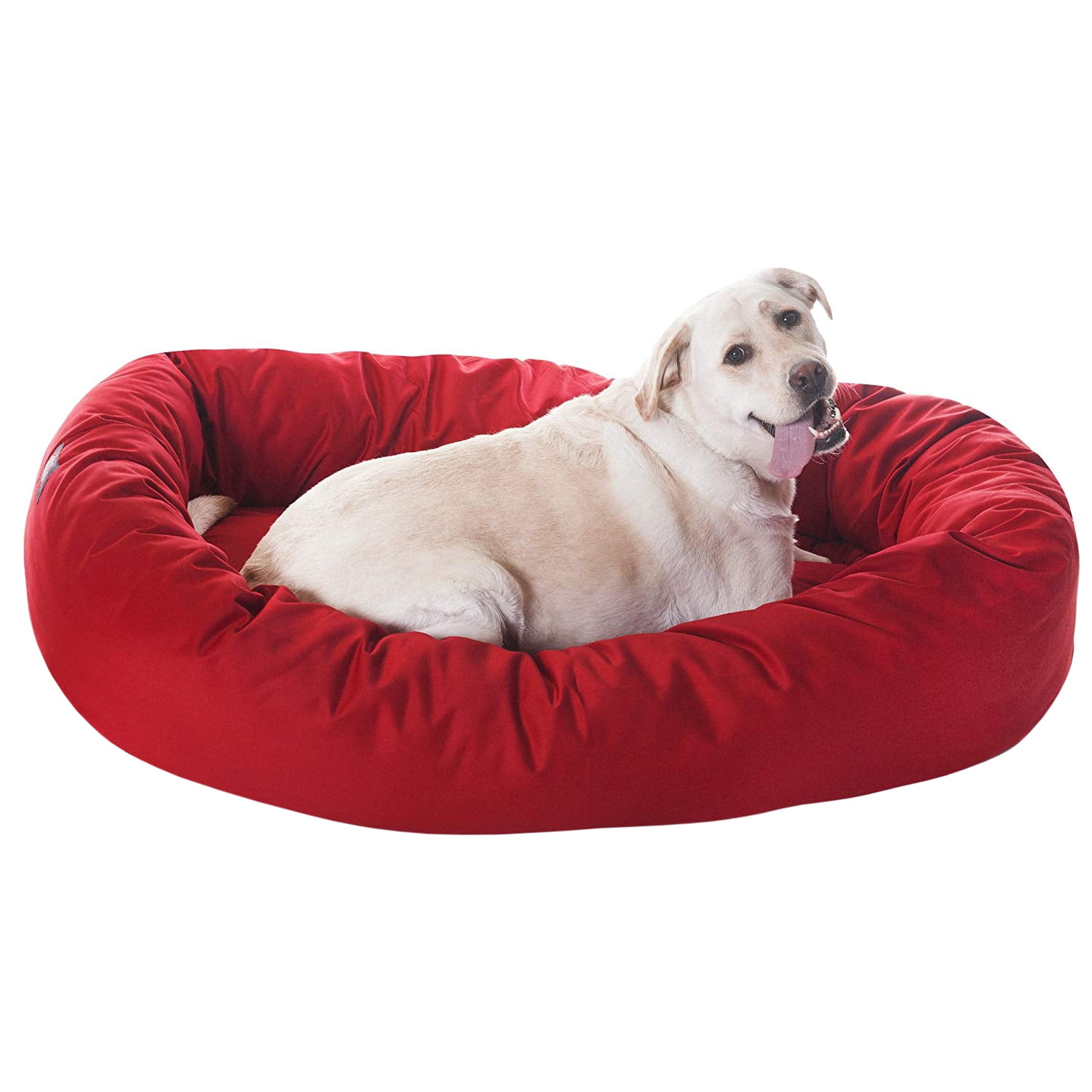 Majestic Pet Solid Poly/Cotton Bagel Dog Bed Machine Washable Red Extra