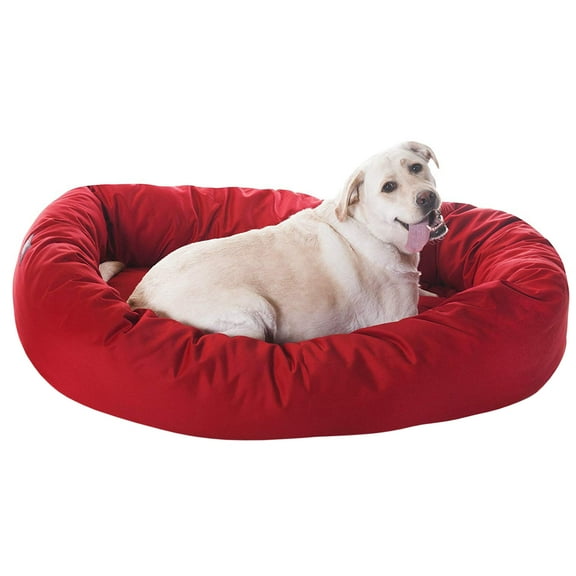 Majestic Pet Poly/Cotton Bagel Pet Bed for Dogs, Calming Dog Bed Washable, Extra Large, Red