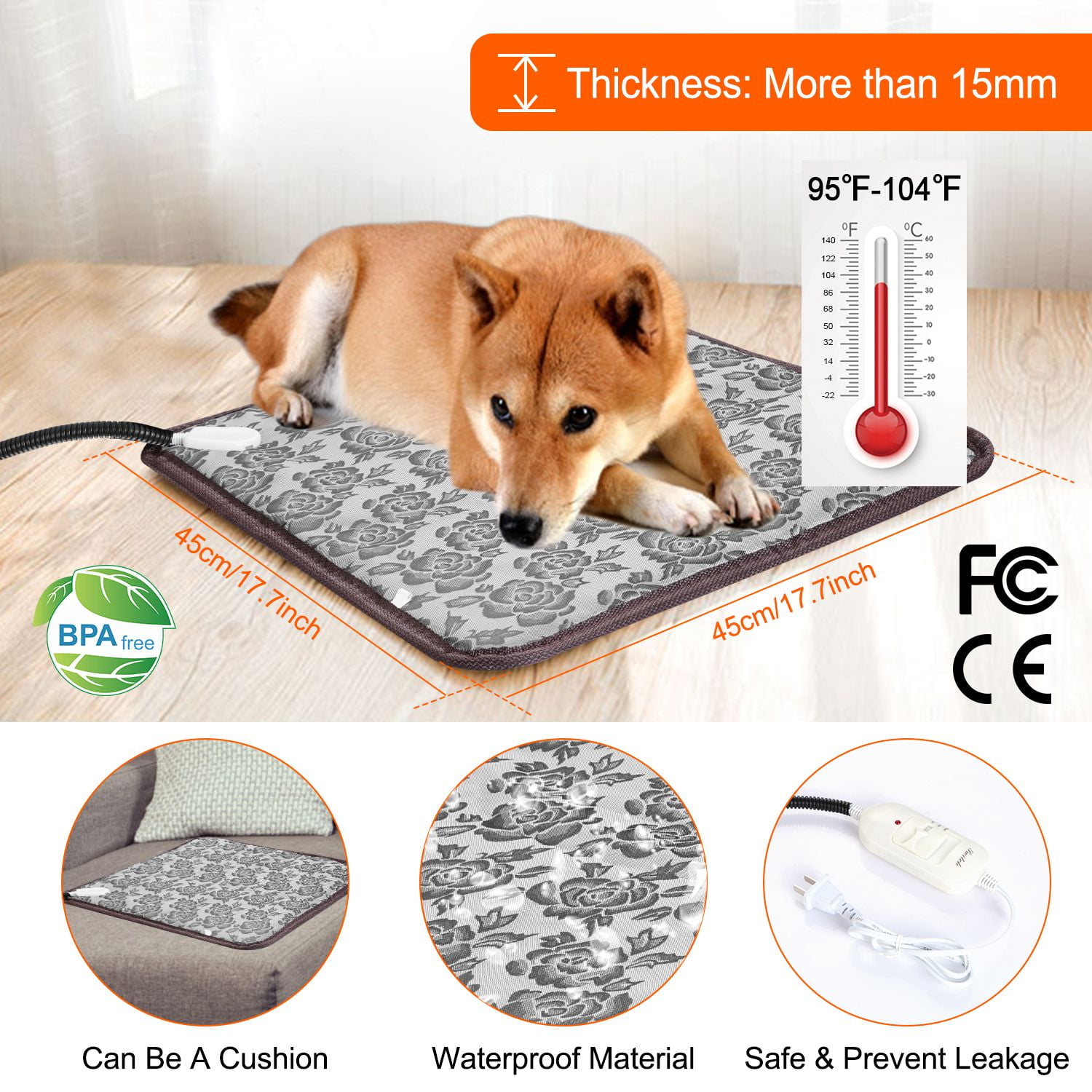 Decdeal Waterproof Electric Pet Heating Pad Bunny Cat PVC Material Reptile Indoor or Outdoor Heating Mat Warming Bed for Dog 4 Type 