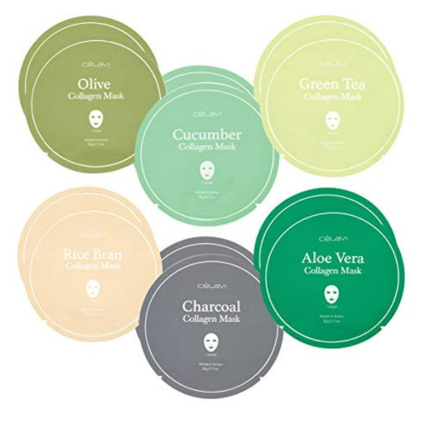 Celavi Round Collagen Face Facial Sheet Mask (12PC) Set (Hydrating Set