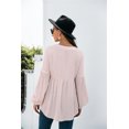 thumbnail image 3 of Button Detail V Neck Bishop Sleeve Solid Color Blouse for Women, 3 of 3