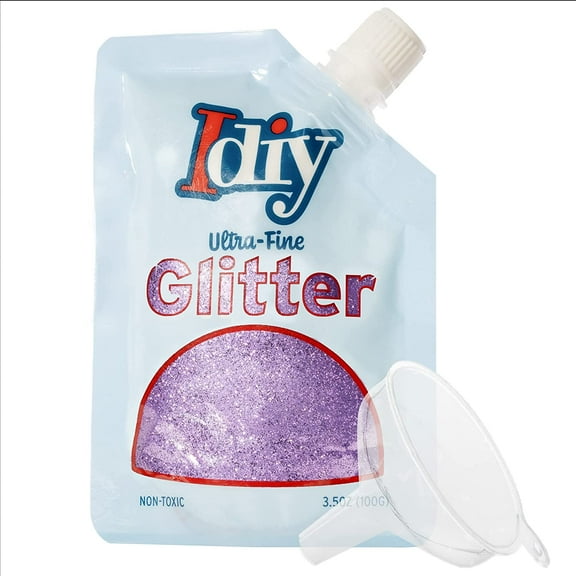 iDIY Ultra Fine Glitter (100g, 3.5 oz Pouch) w Easy-Pour Bag and Funnel - Lilac Purple Extra Fine - Perfect for DIY Crafts, School Projects, Decorations, Resin