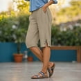 thumbnail image 2 of vigerkar Summer Casual Shorts for Women Knee Length Capri Pants Side Slit Loose Relaxed Fit Lightweight Beach Pants with Pockets Khaki, XL, 2 of 6