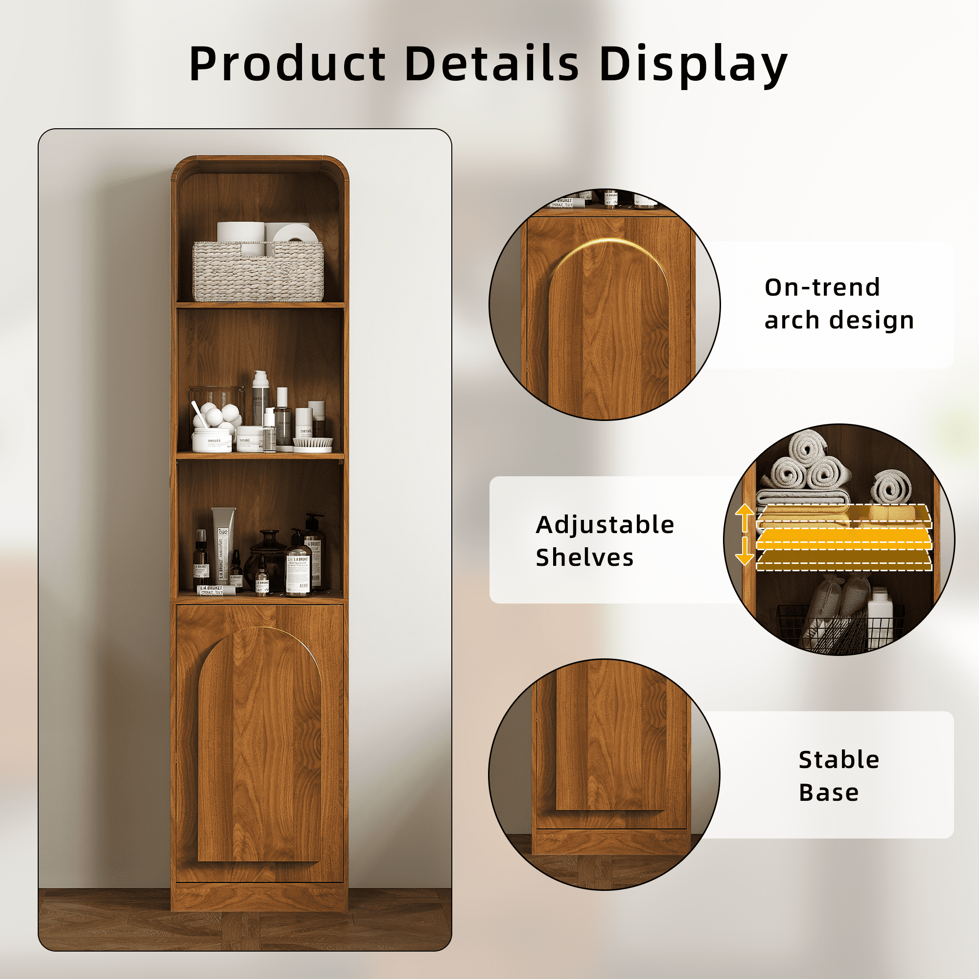 67" Tall Narrow Storage Cabinet Freestanding Tower Cabinet with Door Space Saving Organizer for Bathroom Kitchen Living Room