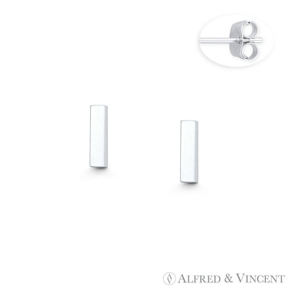 Straight Rectangle Bar 7x2x2mm Earplug Stud Earrings w/ Push-Back Posts in .925 Sterling Silver