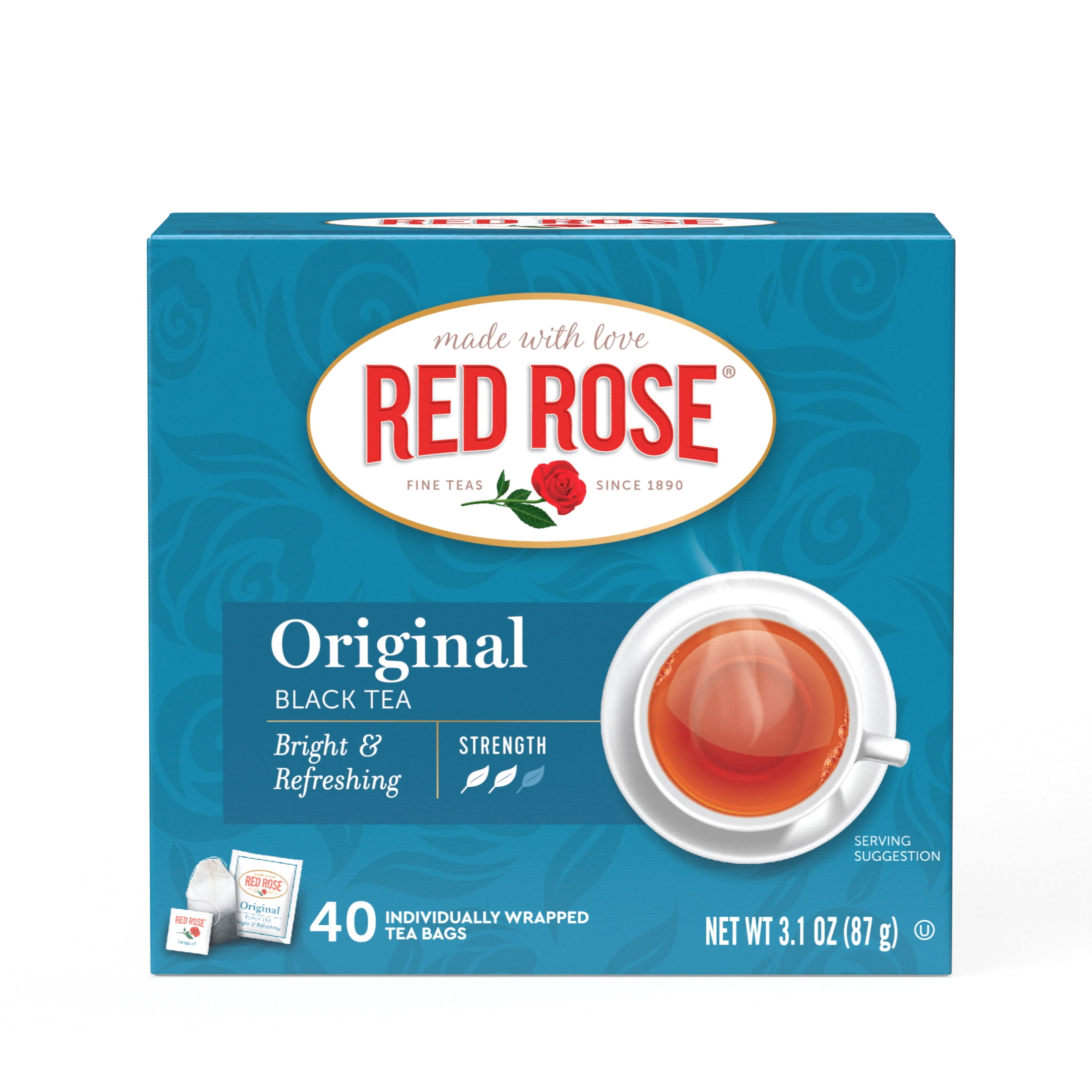 Red Rose Original Full Flavored Black Tea Specially Blended Strong Black Tea with 40 Tea Bags Per Box Pack of 6 Contains Caffeine Brew Hot/Cold Original Black Tea