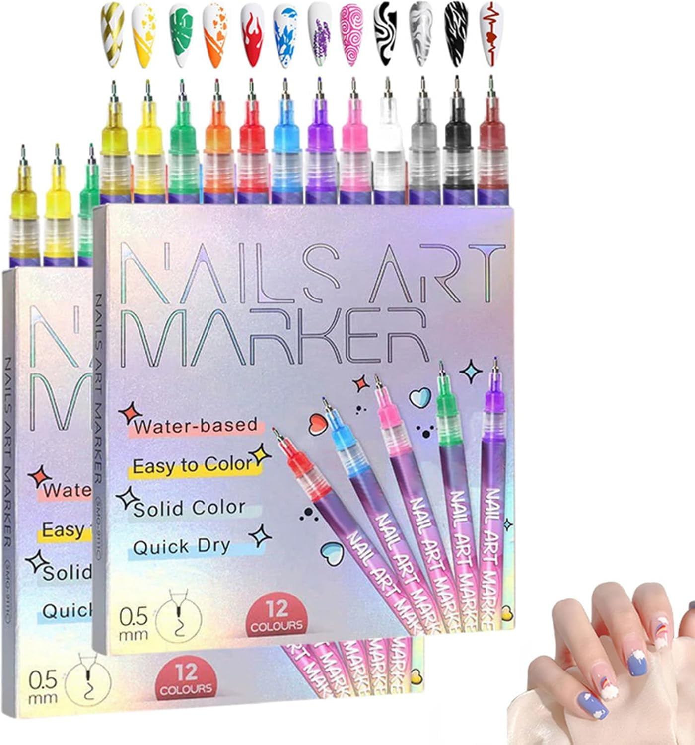 12 Colors Nail Art Marker Pens Set, Nail Markers for Nail Art, Suitable for Nail Art, Nail Painting, And Artistic Decorations; Suitable for everyone
