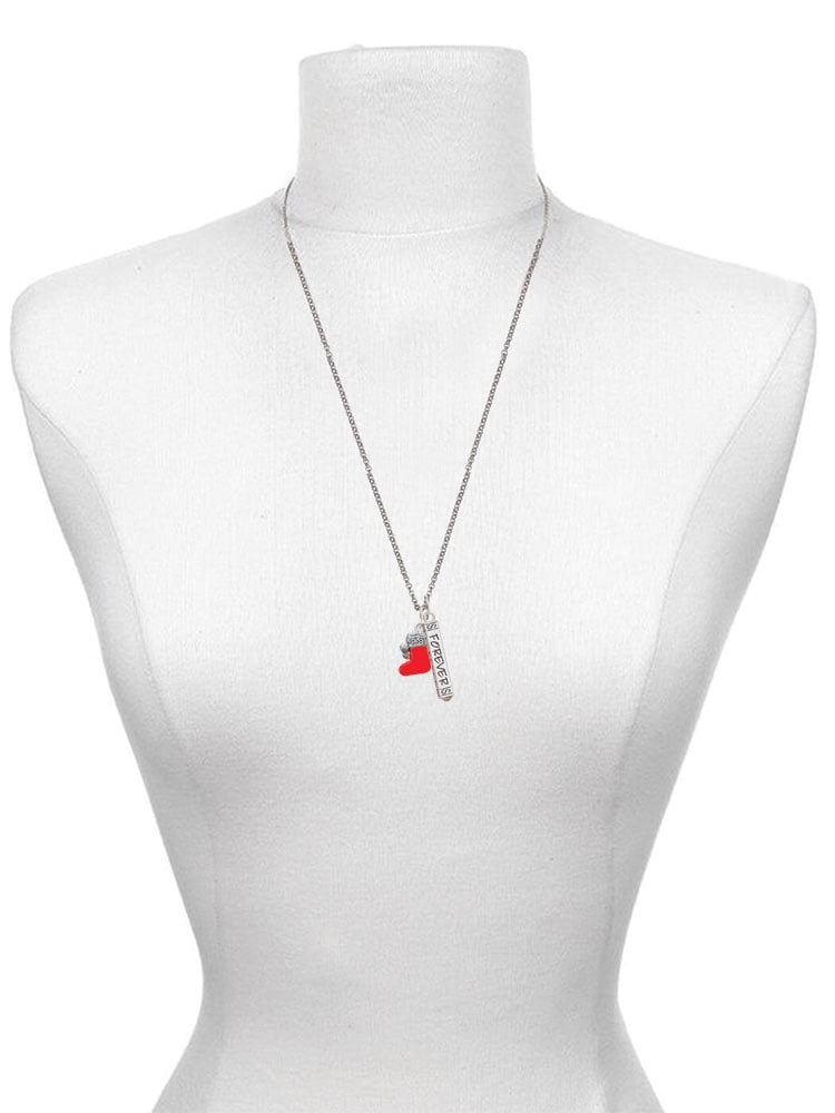 Delight Jewelry Silvertone 3-D Red Christmas Stocking Silvertone Sisters Best Friends Forever Bar Charm Necklace, 23"