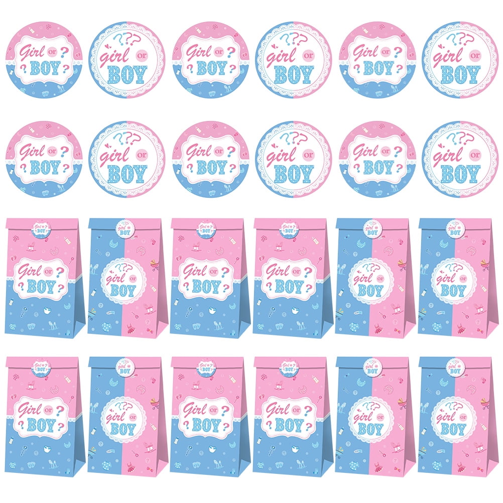 Gender Reveal Party Gift Bags and Stickers Party Paper Bags Decals Party Supply