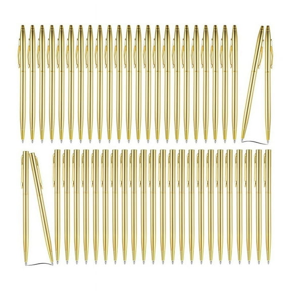 50Pcs Gold Metallic Slim Ballpoint Pens Retractable Black Ink Mini Conical Pens 1.0mm Penpoint Supplies for Wedding Home