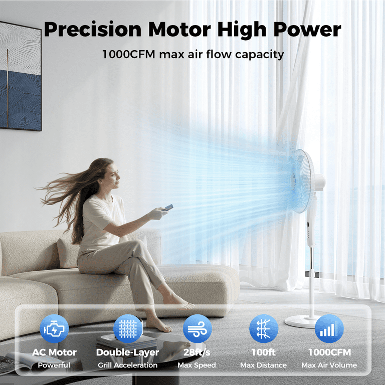 Patbrela 18" Pedestal Fan, Remote, 12-Hour Timer, LED Display photo 2