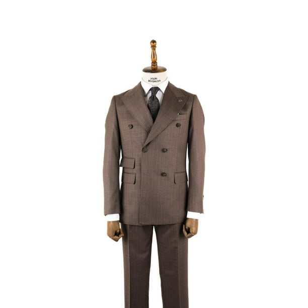 Double Breasted Suit, Dark Brown Double Button Woven Fabric Men's