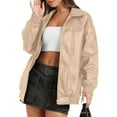 thumbnail image 7 of Women's 2025 Winter Fashion Clothes Oversized Shearling Fleece Long Coats Jackets Ndbuld Women's Solid Flip Collar Fall And Winter Long Sleeve Fashion Leather Jacket Coat Khaki S, 7 of 7