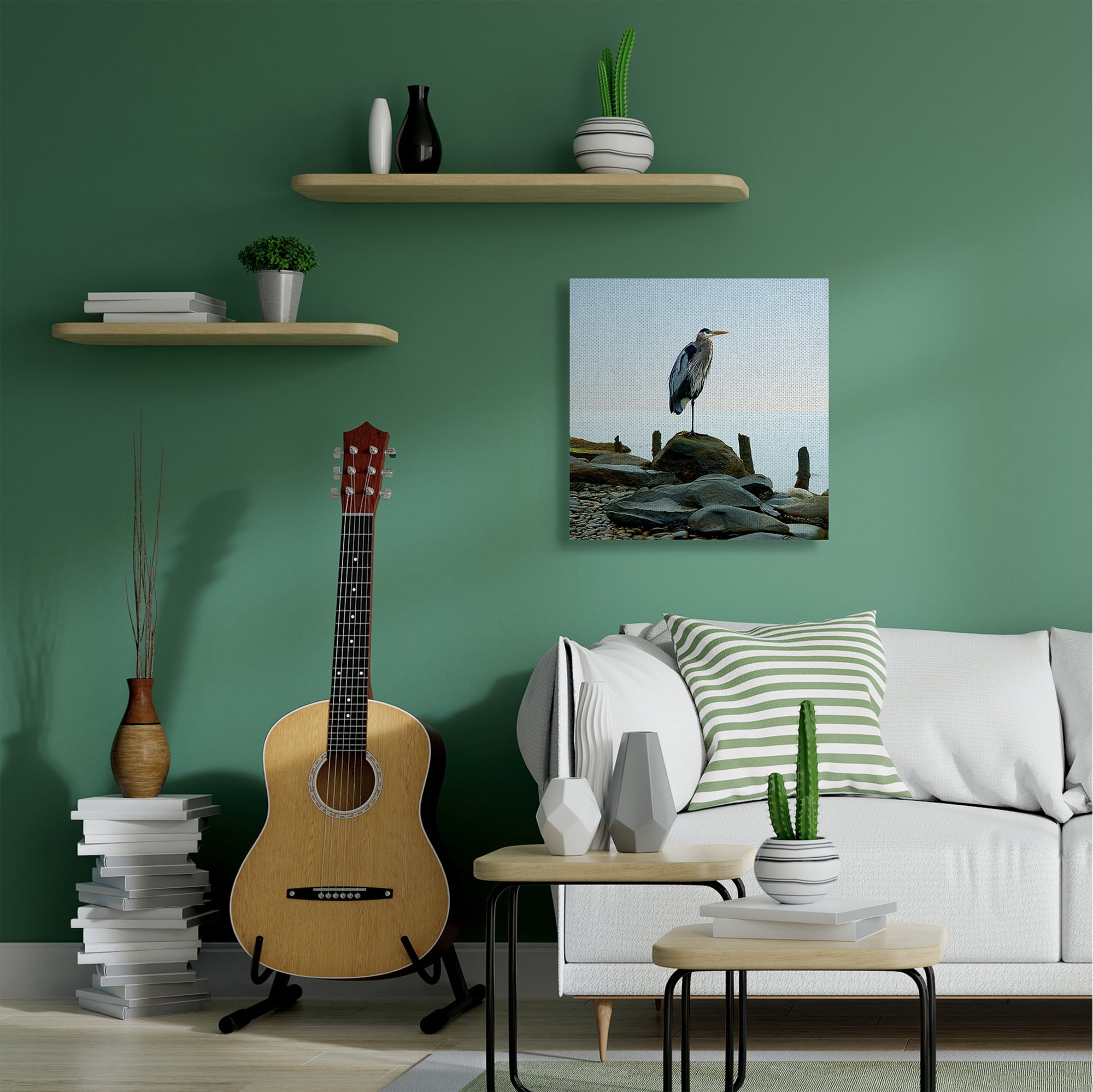 Stupell Home Décor Beach Heron Bird Ocean Animal Photograph Canvas Wall Art by James McLoughlin