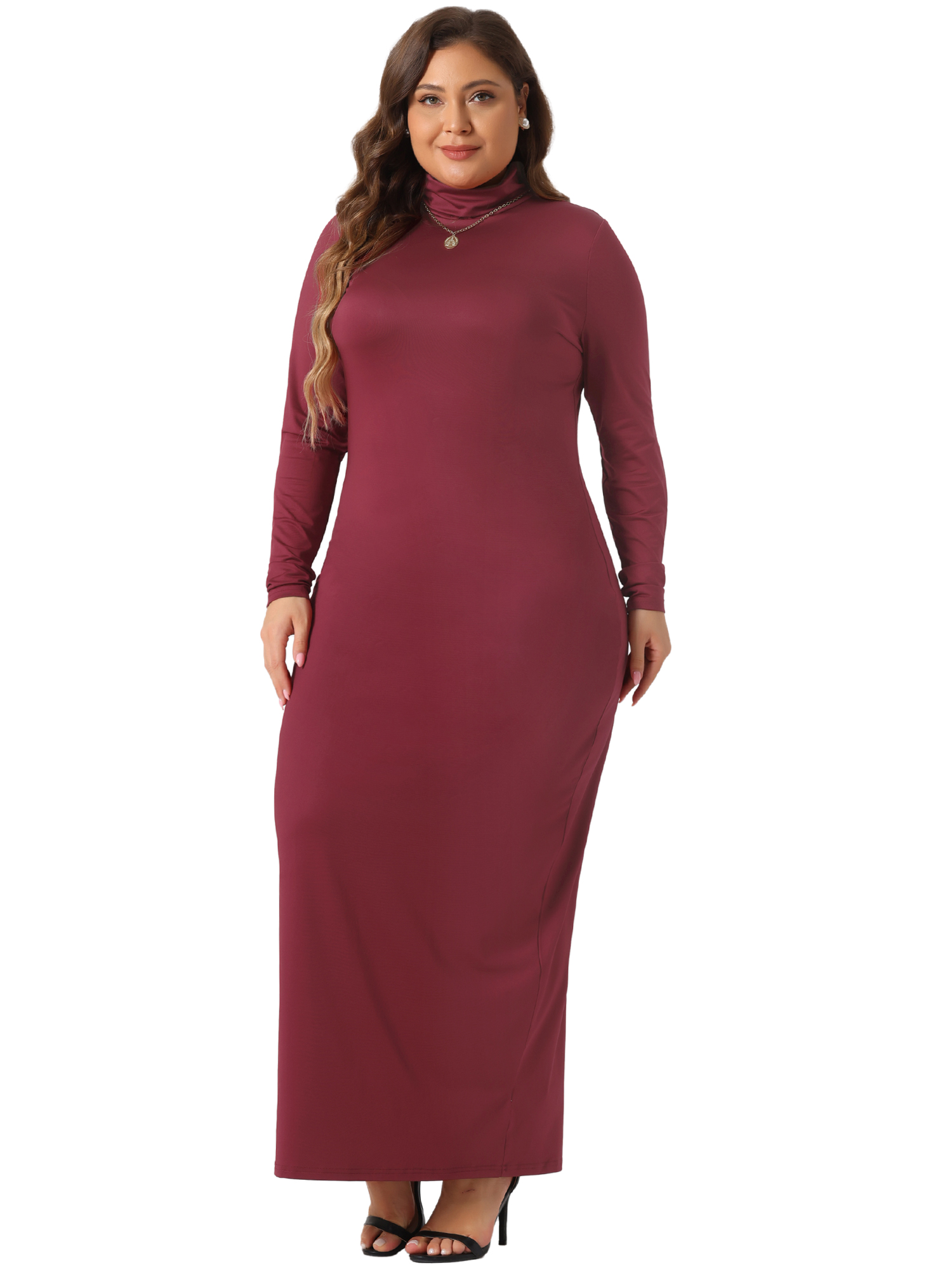 DARING DIVA Plus Size Women's Turtleneck Long Sleeve Bodycon Dress 2X Burgundy