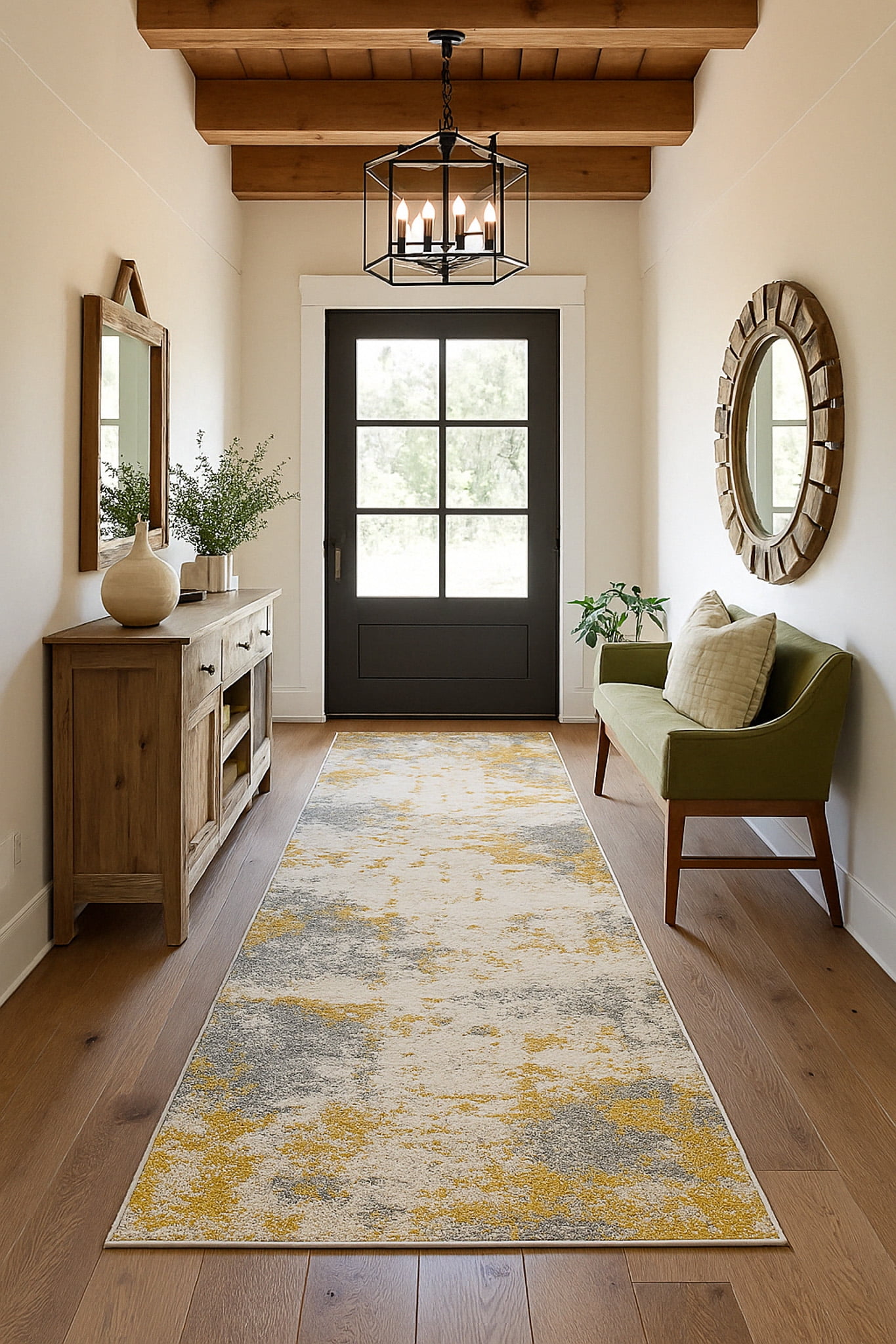 Rug Branch Vogue 2' x 6' (Exact Size: 2'3" x 6') Abstract Indoor Runner Rug, Gold Grey, Contemporary - Entryway, Hallway, Bathroom, and Kitchen