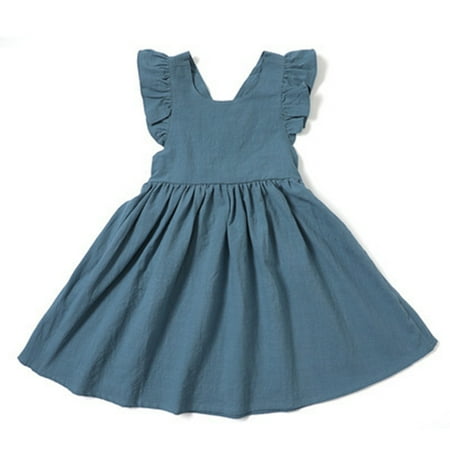 

Girls Cotton Solid Color Ruffle Flutter Sleeves Loose Dress Q678 Sizes 2-6