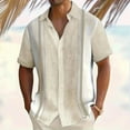 thumbnail image 2 of Lumtrix Mens Casual Summer Cotton Button Down Short Sleeve Shirts Cuban Camp Guayabera Beach Tops Beige 2XL, 2 of 4