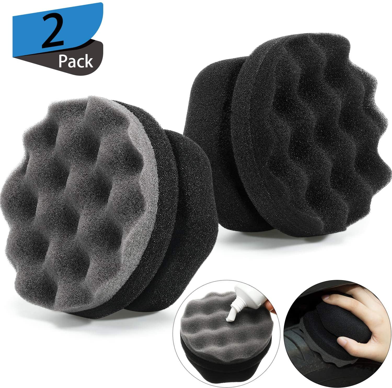 Black 2 Pieces Tire Dressing Applicator Tire Shine Applicator Dressing Pad Tire Cleaner Sponge Large Hex Grip Design for Applying Tire Shine Dressing Vinyl Rubber and Trim Accessories 