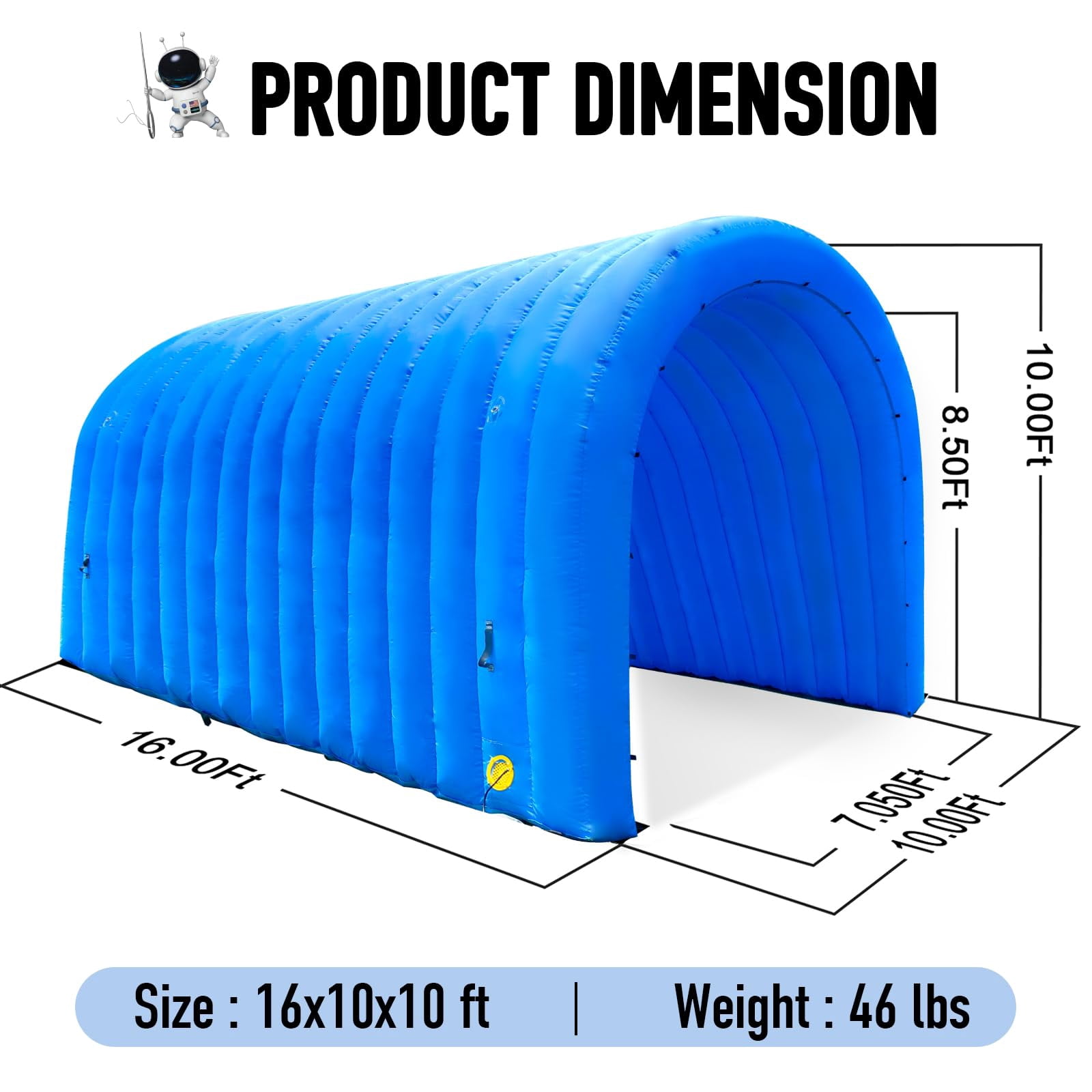 Inflatable Sports Tunnel Arch with Blower 16x10x10ft Blue Event Entrance for Shops Schools & Supermarkets