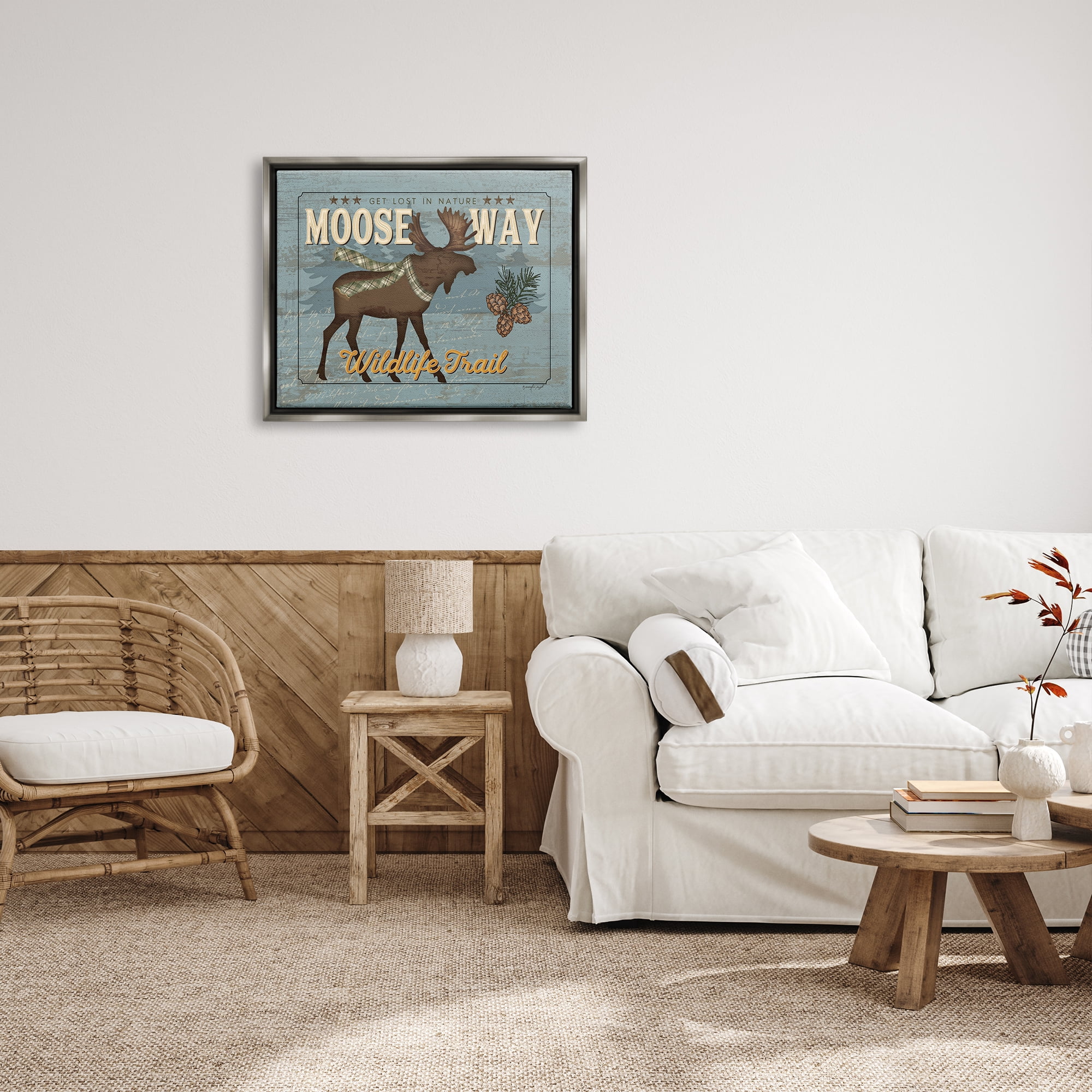 Stupell Moose Way Wildlife Trail Rustic Animals & Insects Painting Gray Floater Framed Art Print Wall Art