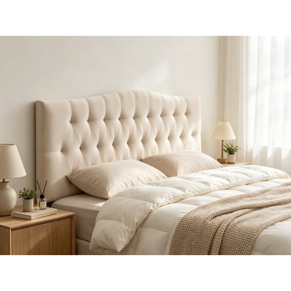 Upholstered Queen Headboard Only, Adjustable with Legs, Linen Fabric, Modern Diamond Design, Beige