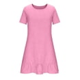 thumbnail image 7 of Dazajoo Round Neck Midi Dress for Women Cotton Linen Short Sleeve Ruffle Hem Sundress Casual Summer Beach Mini Dresses,Pink,XL, 7 of 7