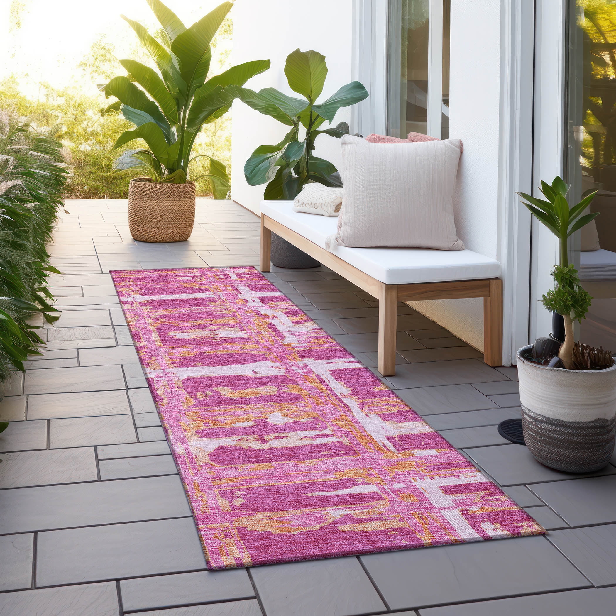 Addison Rugs Chantille Indoor/Outdoor Transitional Stripes Blush Washable Runner Rug, 2'3" x 7'6"