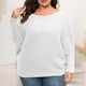 thumbnail image 1 of Suéter de cuello redondo para mujer, suéter grande liso con cuello redondo y hombros descubiertos, suéter holgado de punto a la moda para mujer, 1 of 5
