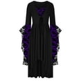 thumbnail image 2 of Women Vintage Gothic Maxi Dresses Witch Costume Plus Size Skull Print Lace Halloween Party Bell Sleeve Swing Dress, 2 of 4