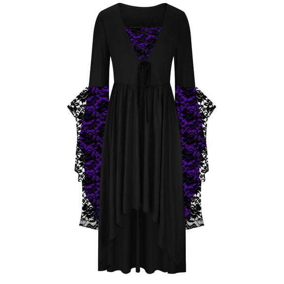 Nmnitkp Gothic Dress Beautiful figure Women Vintage Maxi Dresses Gothic Plus Size Skull Lace Print Halloween Party Dress Long Sleeve Bandage Dress & Gothic Dresses for Women
