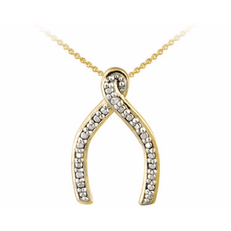 Sterling Silver Wishbone Necklace - SS Collections 18K Gold over Sterling Silver Diamond Wishbone Necklace