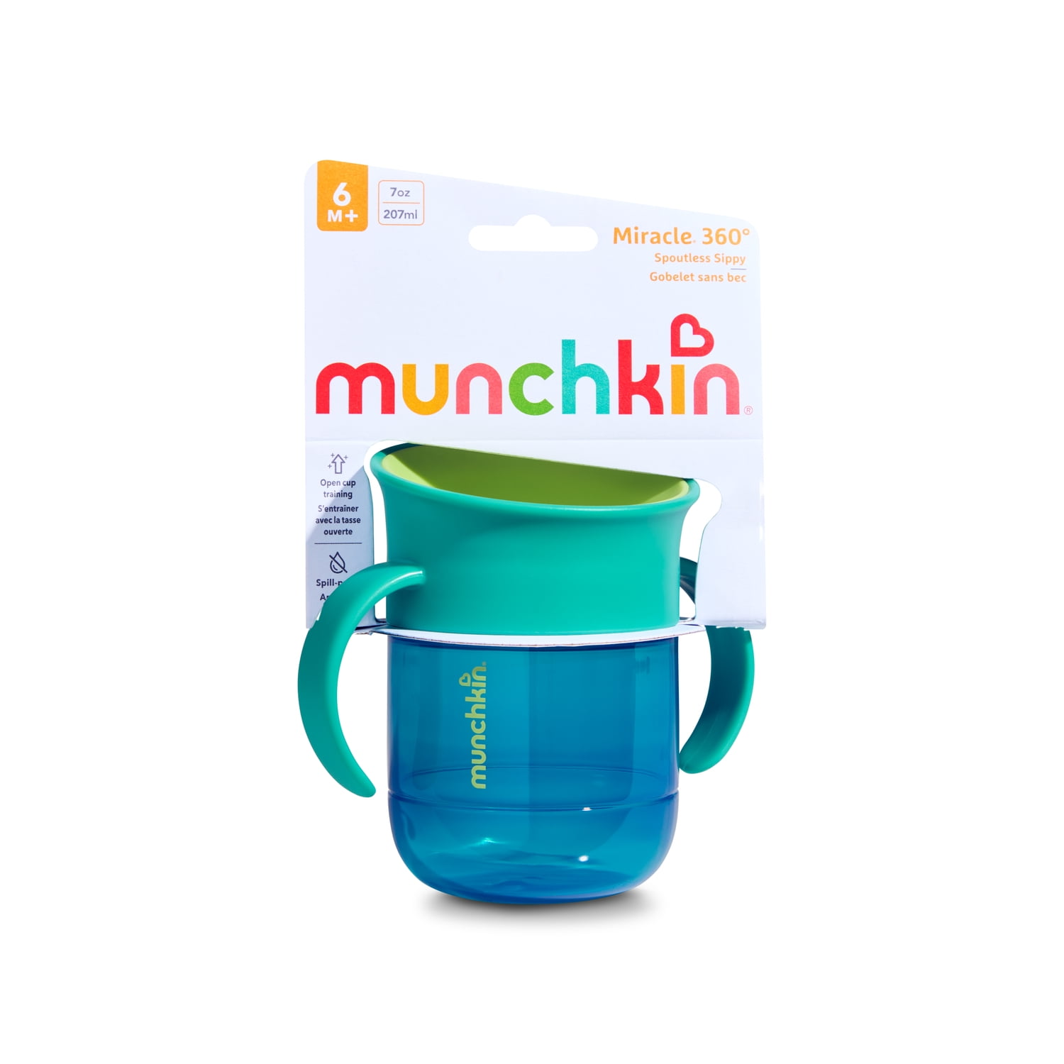 Munchkin Miracle 360 Toddler Sippy Cup with Spill-Proof Valve, Trainer Handles, 6+ Months, 7 oz, Dark Blue