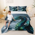 thumbnail image 2 of Metsweet Green Dragon Full Size Comforter Sets 3-Piece, Ocean Wildlife Bedding Comforter Set, Teal Green Gray,Black Reversible,1 Comforter and 2 Pillowcases, 2 of 6